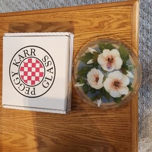 Peggy karr rose of Sharon 8 inch round glass plate